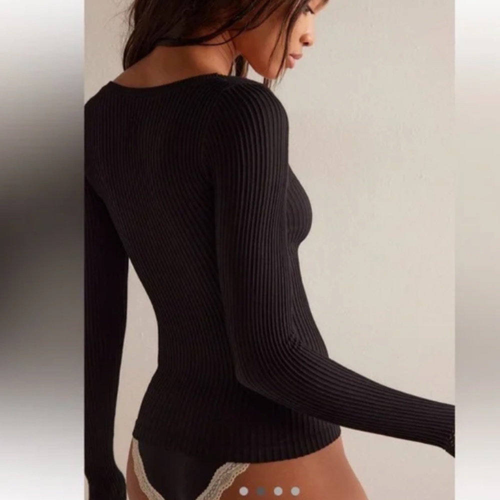 Free People Dynamic Duo Long Sleeve Ribbed Scoop Neck Top Black XS/S - Picture 13 of 13